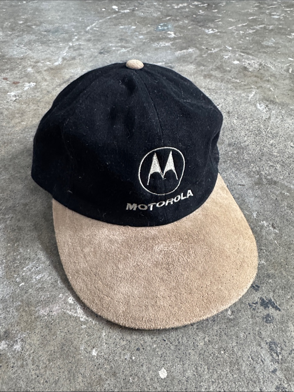 Motorola Black and Tan Suede-Brim Baseball Cap